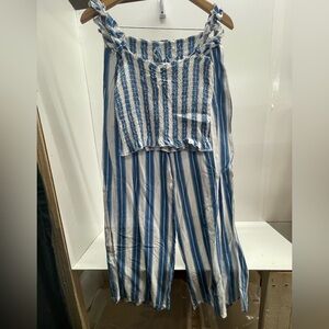 Blue & White Striped Wide-Leg 2 piece set